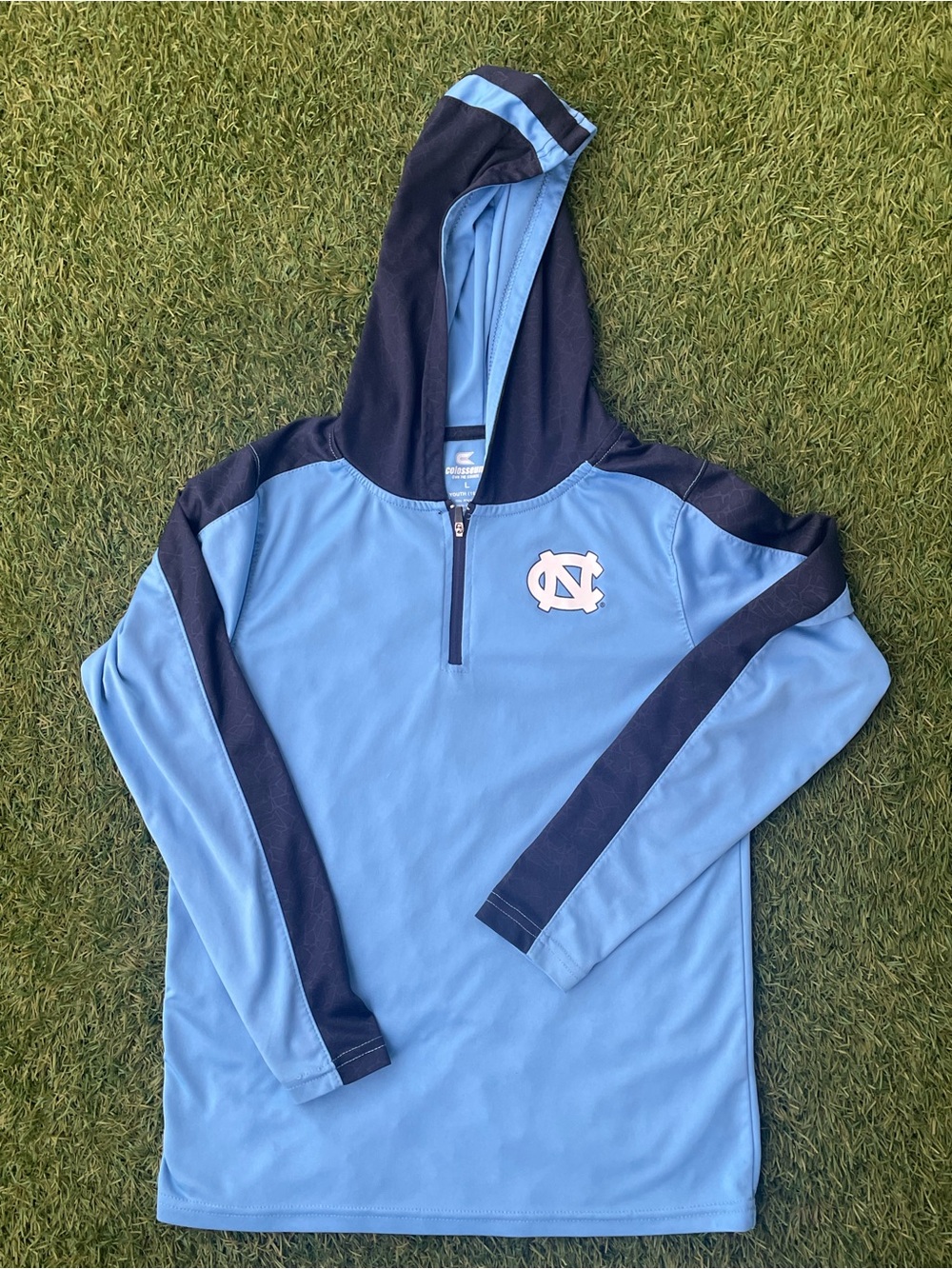 Colosseum Light Blue and Navy Hooded Quarter-Zip Sweater